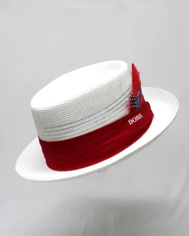 DOBBS Red Band White Straw Hat Fedora