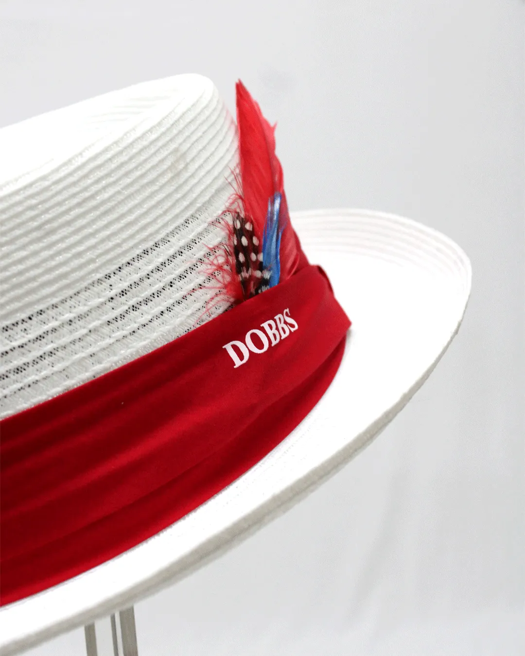 DOBBS Red Band White Straw Hat Fedora