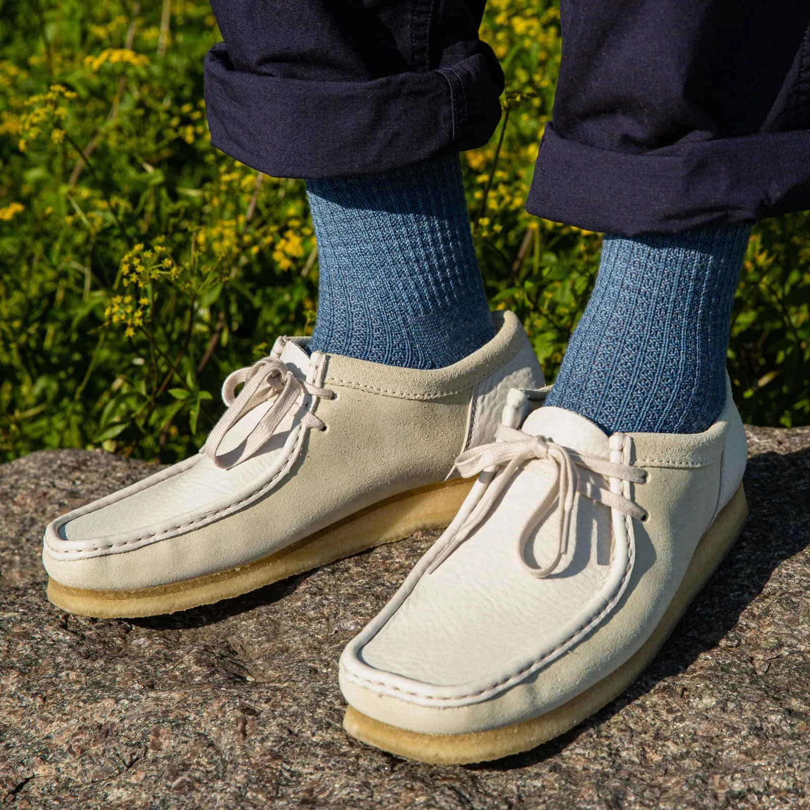 Druthers Blue Marled Merino Wool Waffle Sock