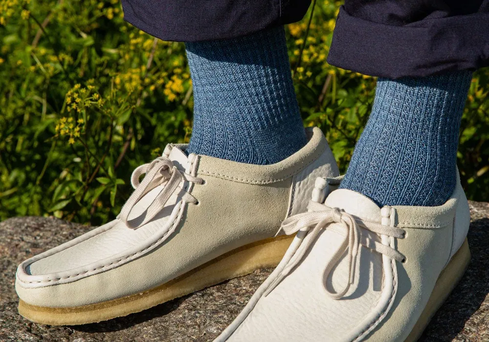 Druthers Blue Marled Merino Wool Waffle Sock