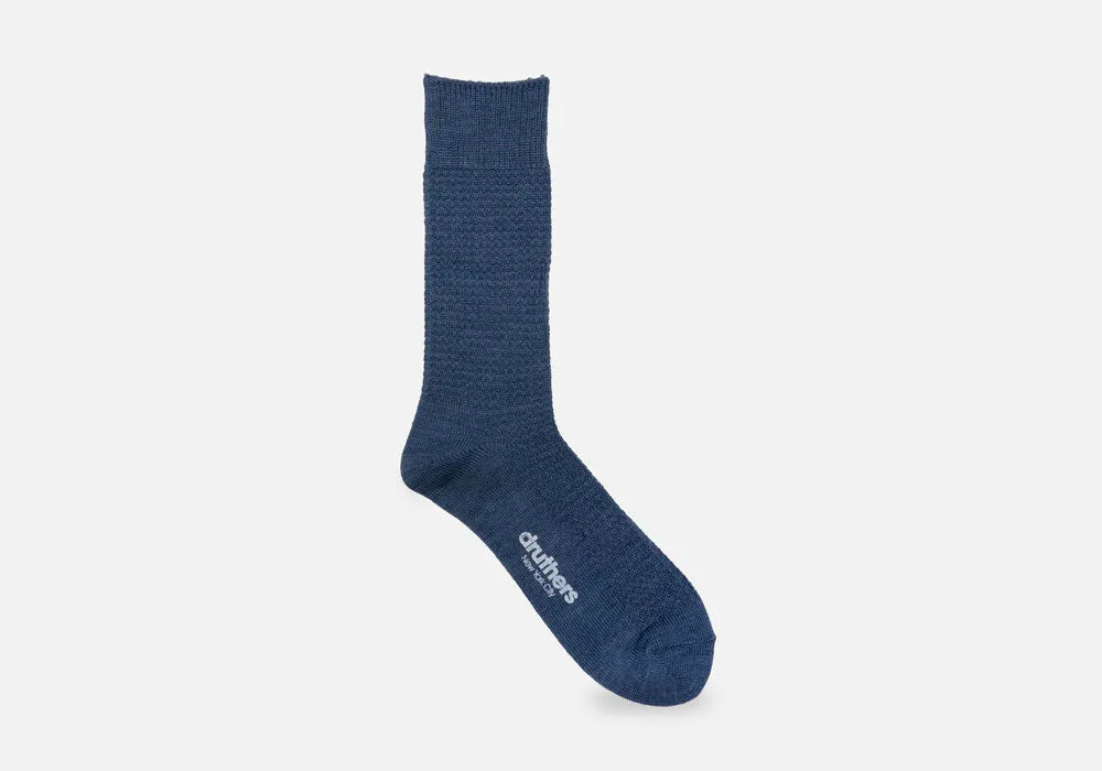 Druthers Blue Marled Merino Wool Waffle Sock