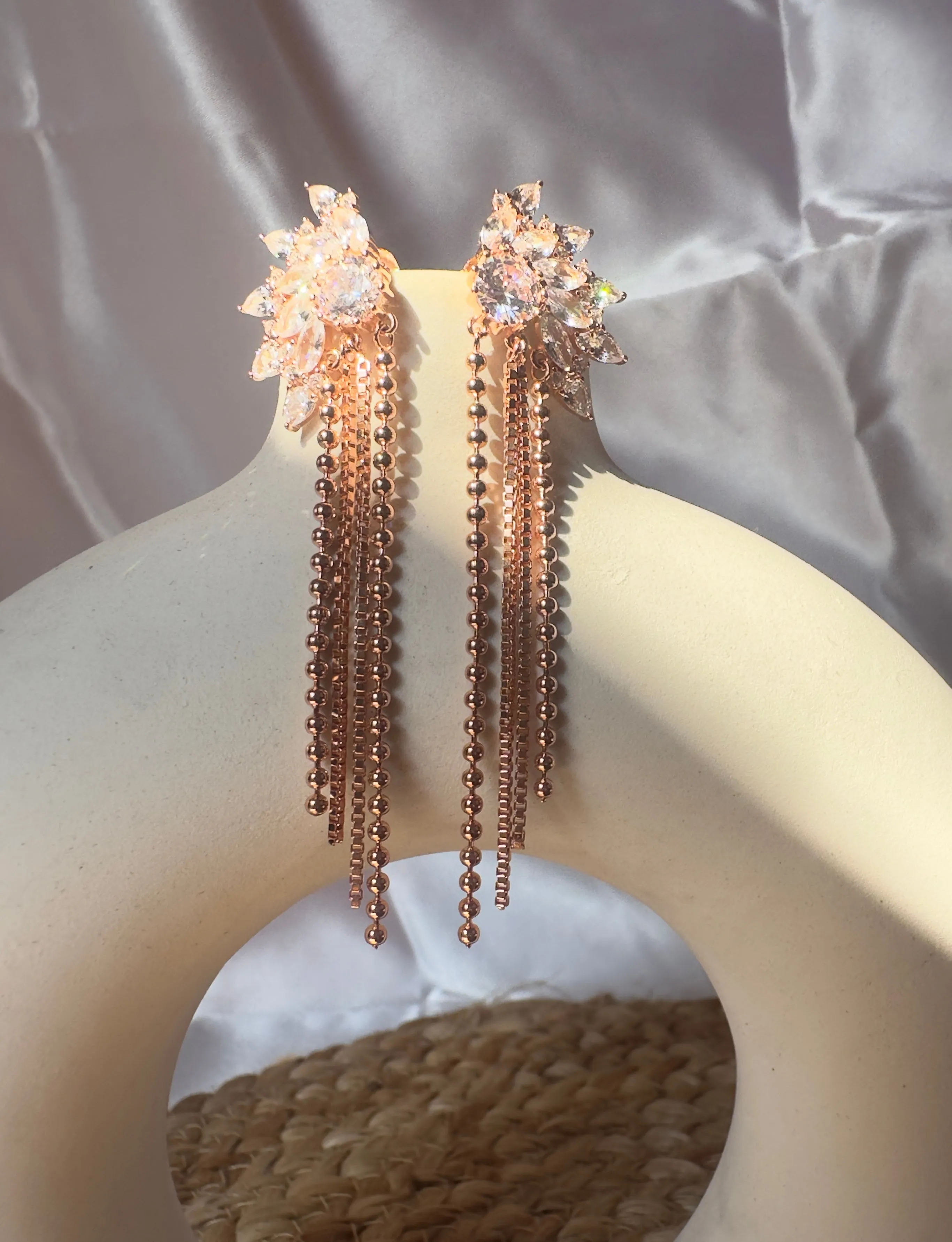 Ear Spike Chain Tassel Rose gold Rhinestone Dangle Earrings