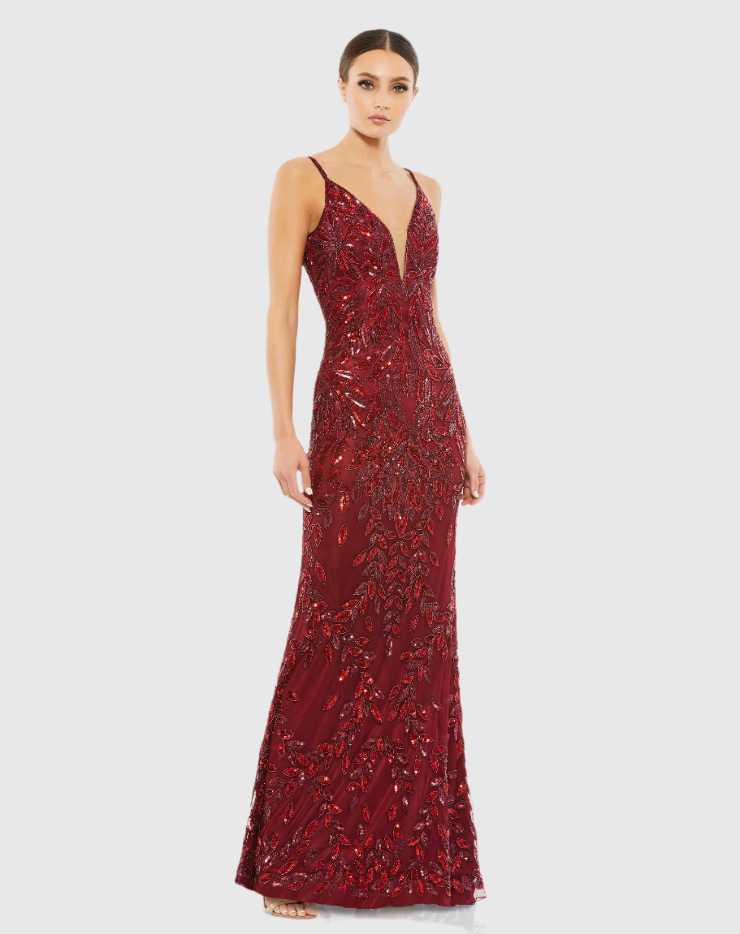 Embellished Leaf Evening Gown