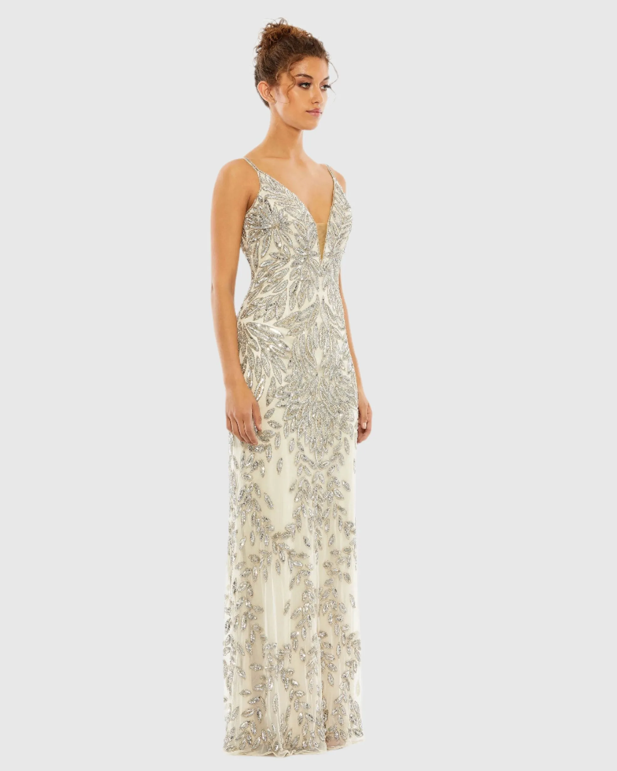 Embellished Leaf Evening Gown