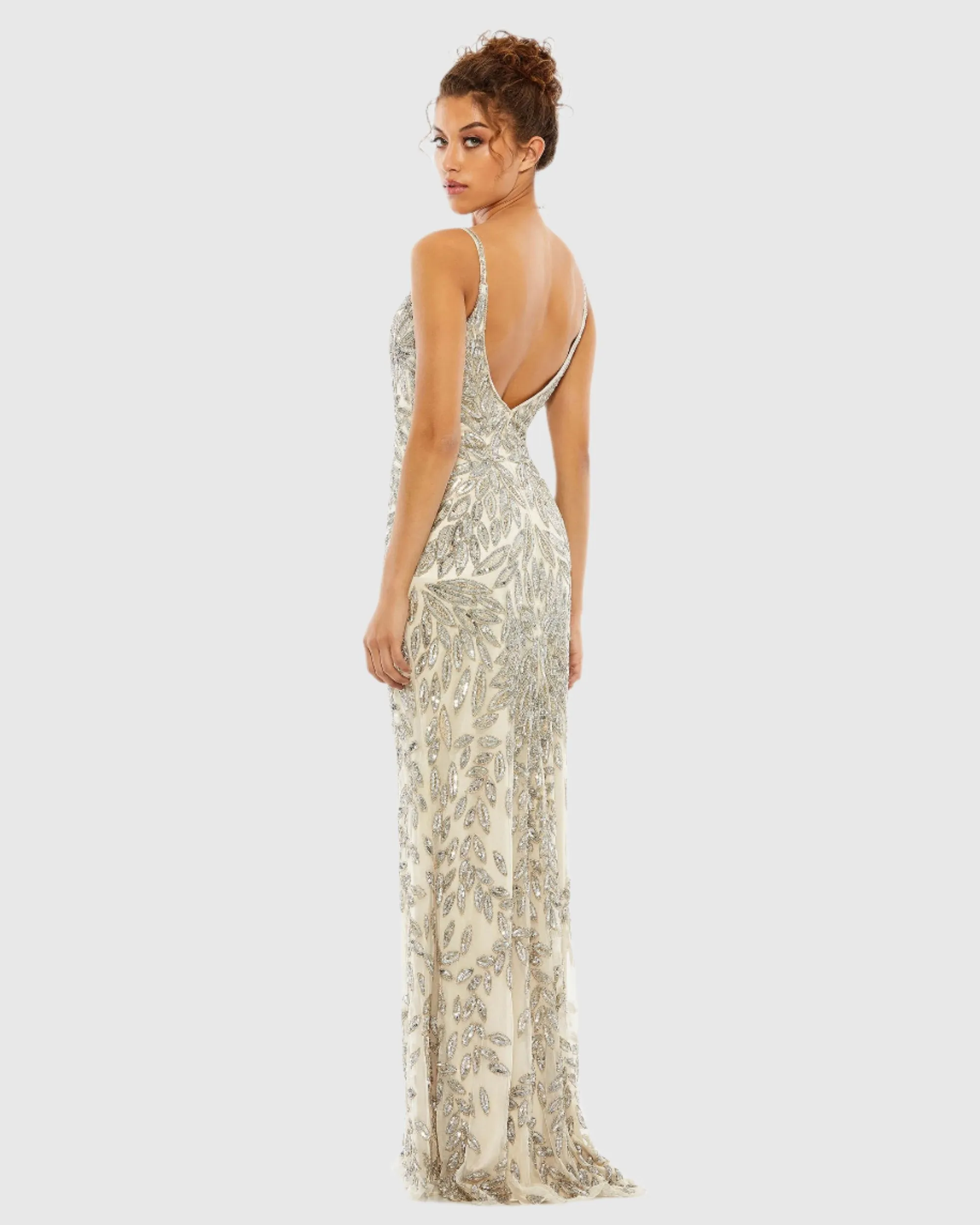 Embellished Leaf Evening Gown