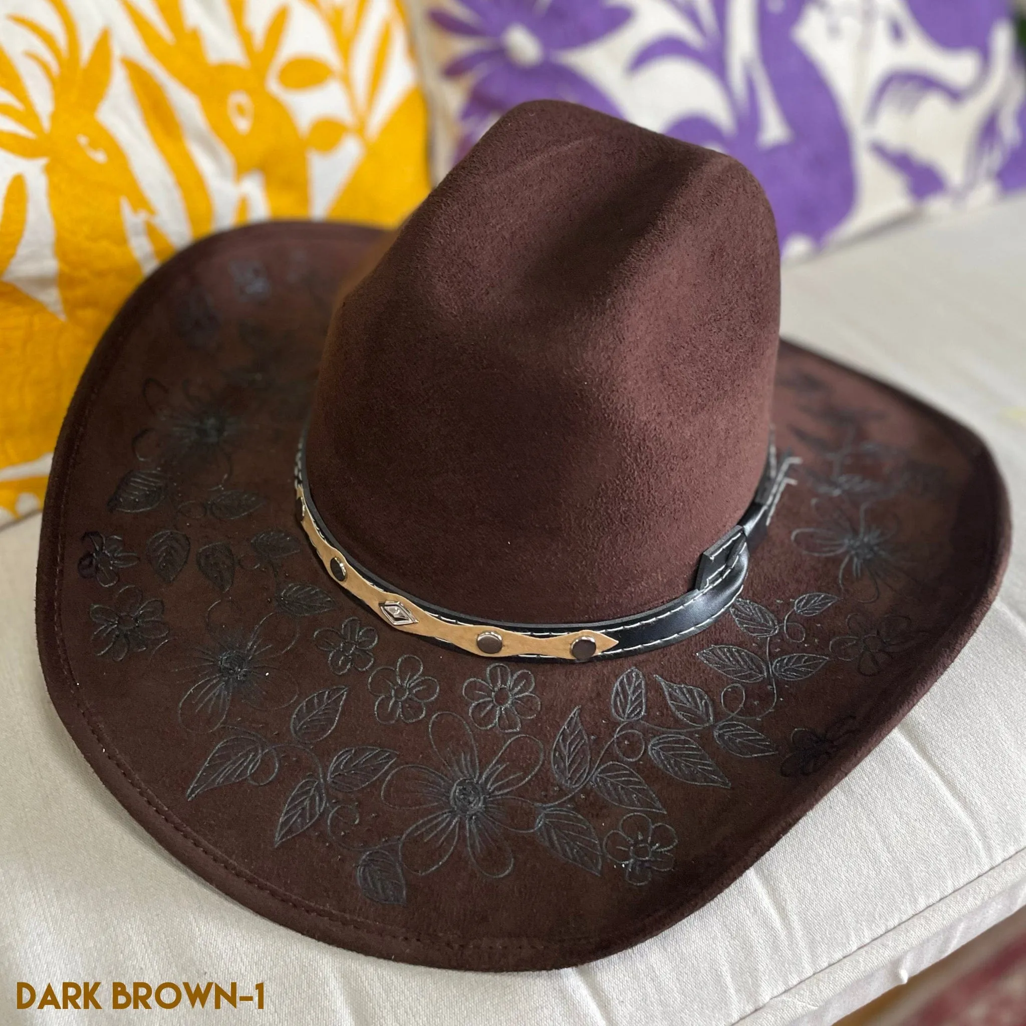 Engraved Floral Cowboy Hat