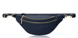 Fabucci Navy Leather Double  Zip Bum Bag