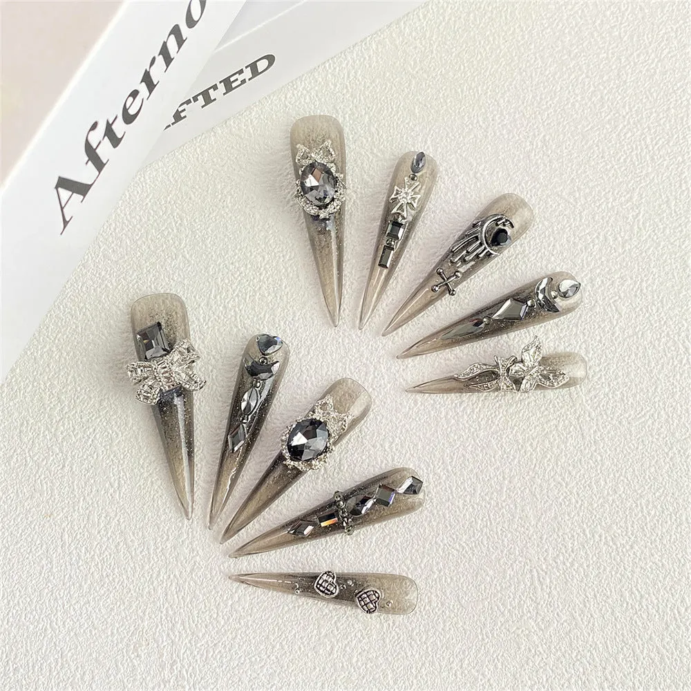 Fashion Butterfly Bow Long Pointed Detachable Wearable Press on Nail