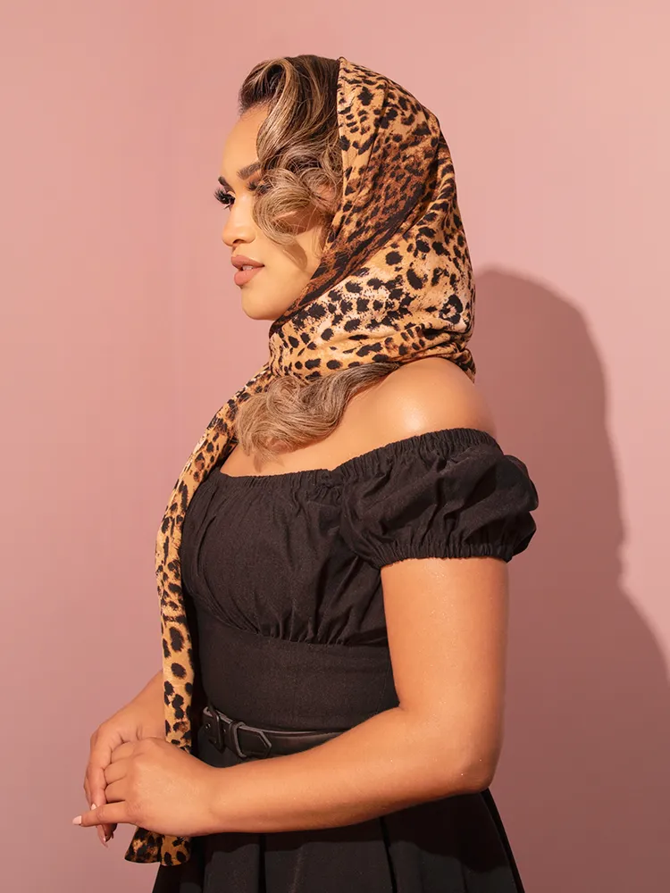 FINAL SALE - 1950s Inspired Crepe Scarf in Natural Leopard Print - Vixen by Micheline Pitt