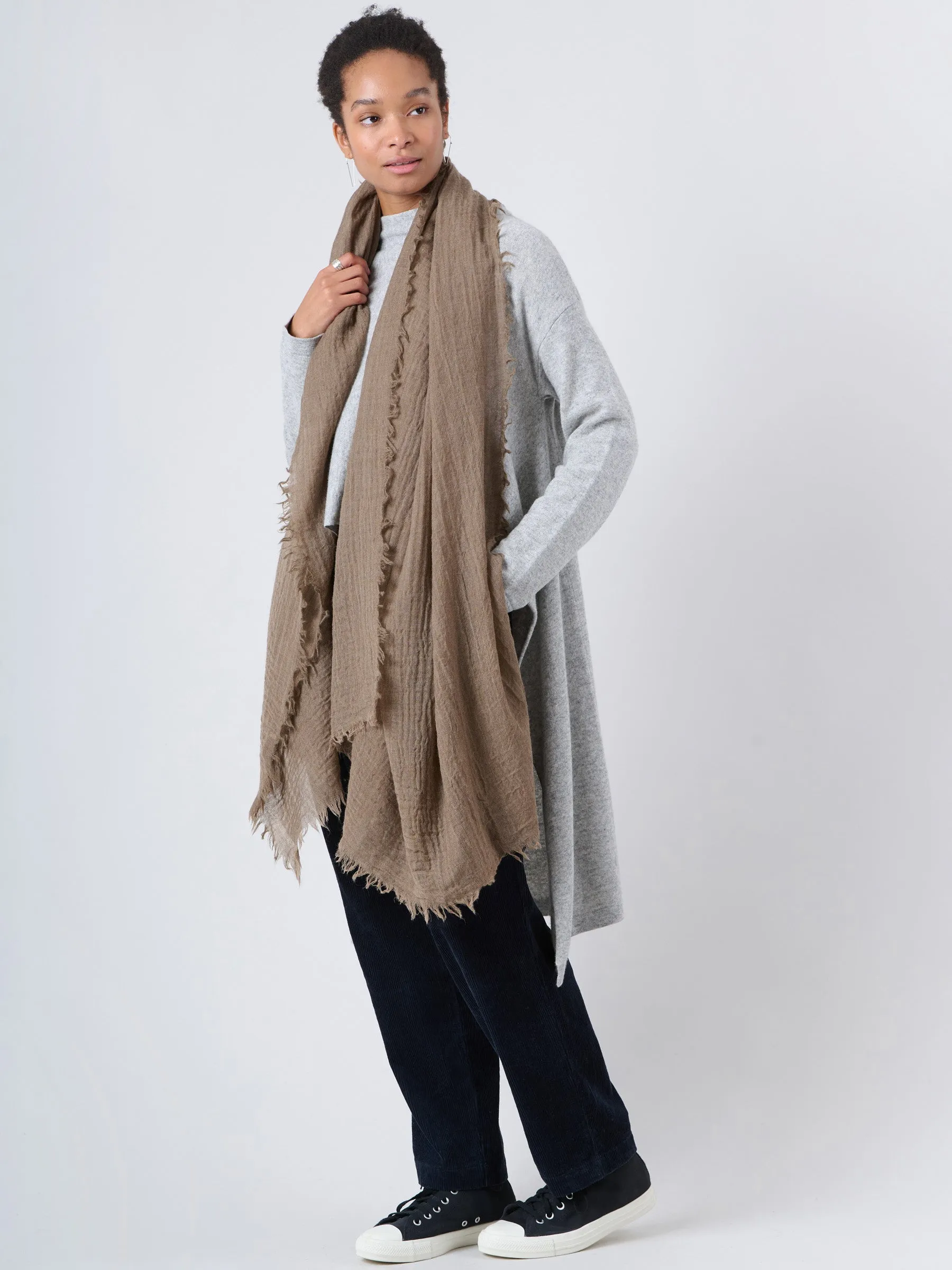 Premium Fine Wool Scarf with Crinkle Texture Wrap Design