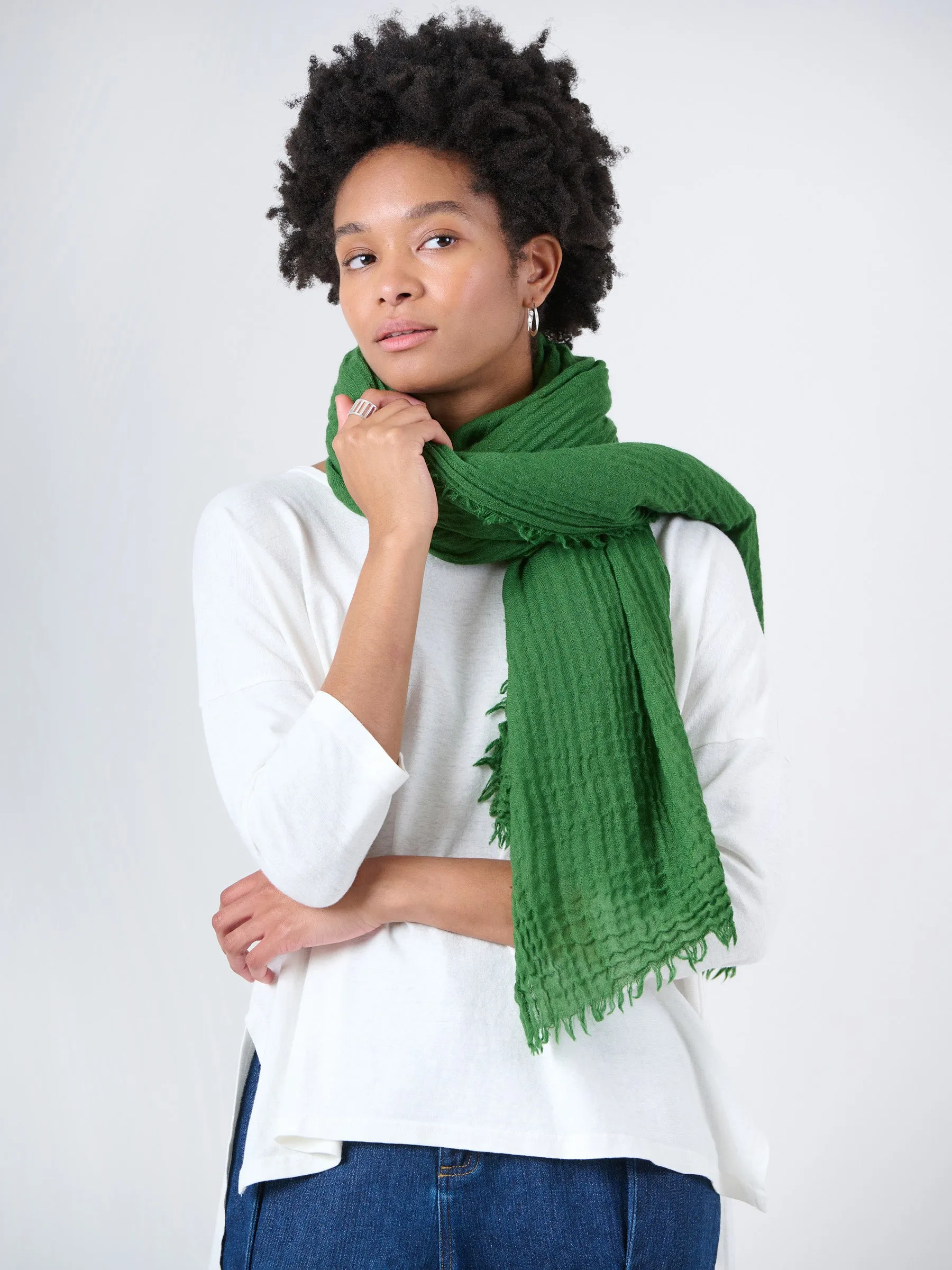 Fine Wool Crinkle Textured Wrap Scarf