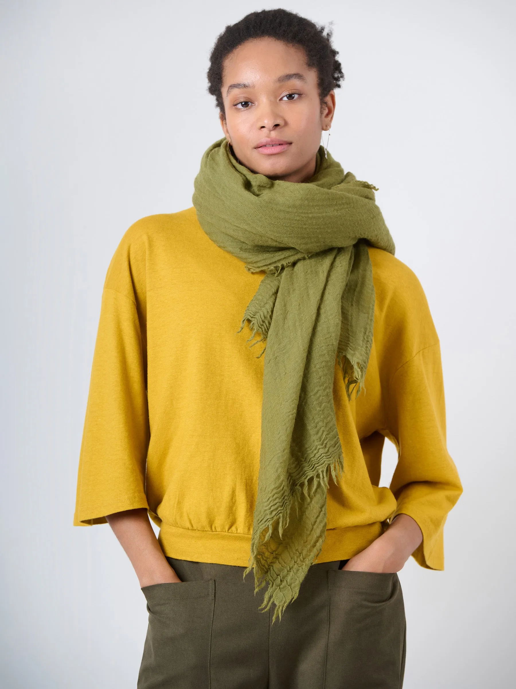 Premium Fine Wool Scarf with Crinkle Texture Wrap Design