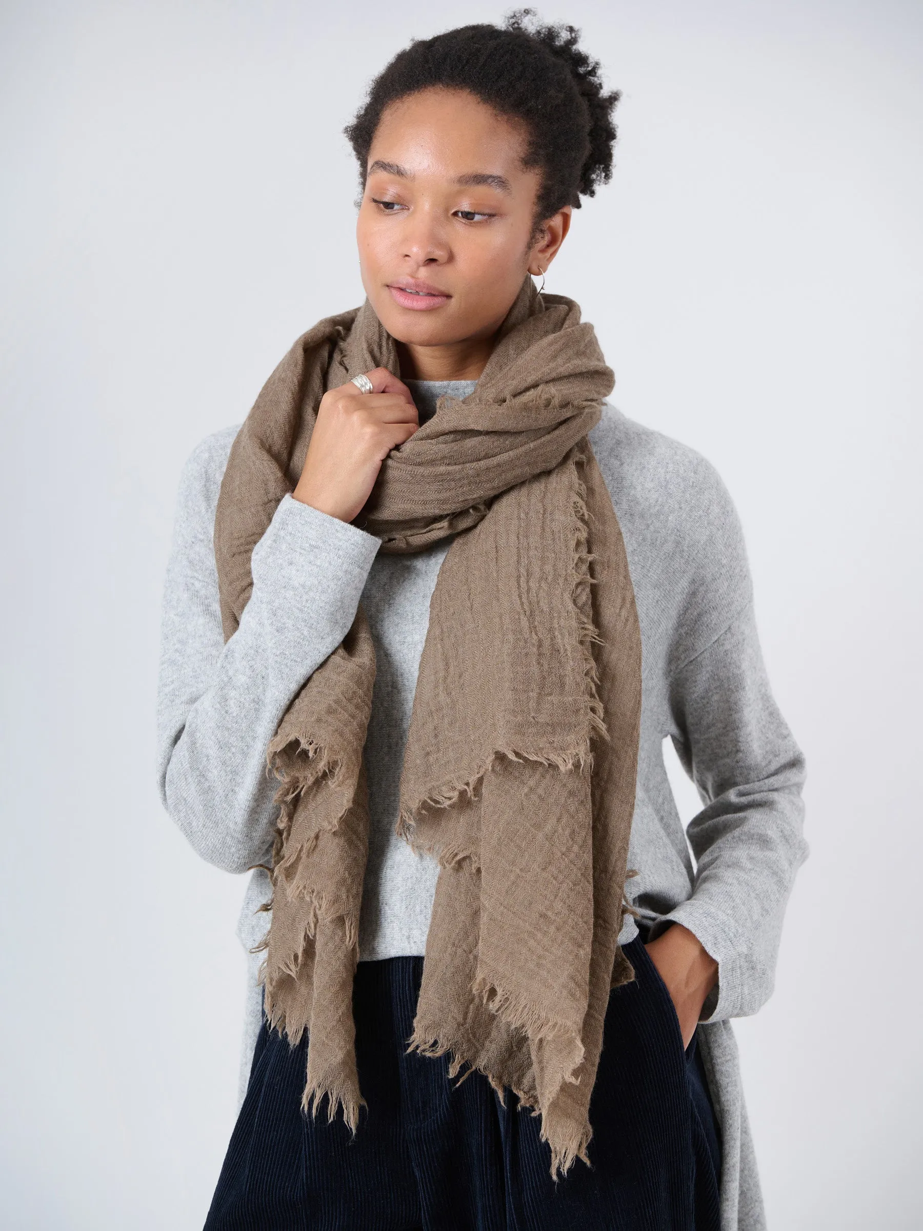 Fine Wool Crinkle Textured Wrap Scarf