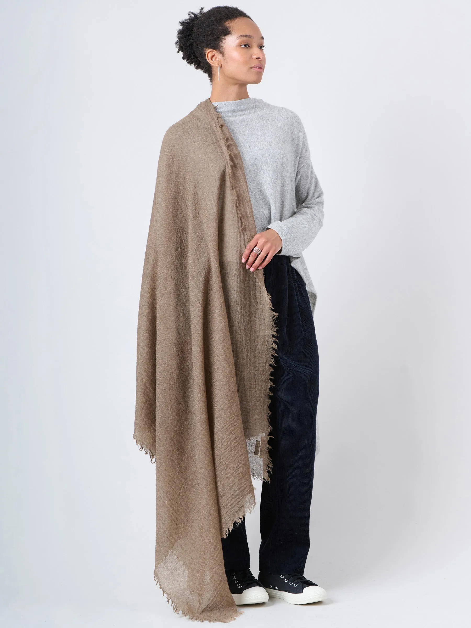 Fine Wool Crinkle Textured Wrap Scarf