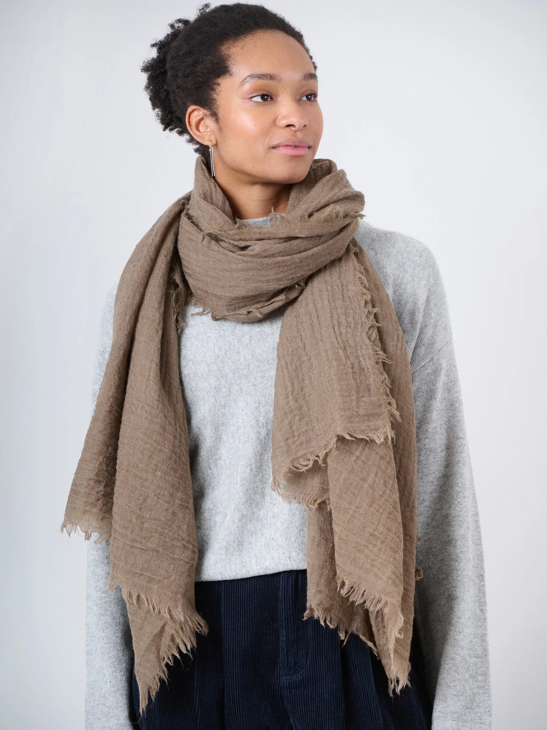 Premium Fine Wool Scarf with Crinkle Texture Wrap Design