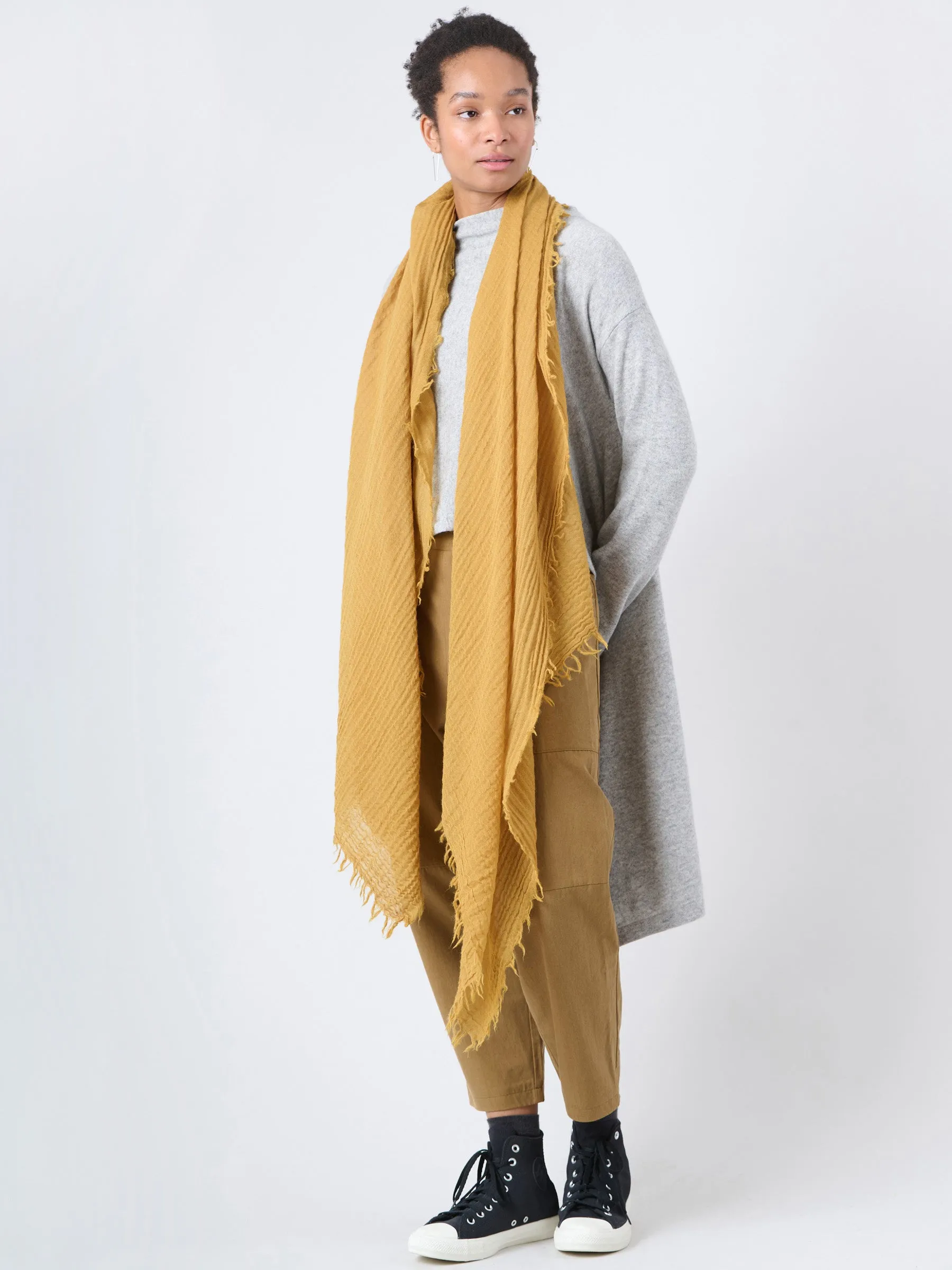 Premium Fine Wool Scarf with Crinkle Texture Wrap Design