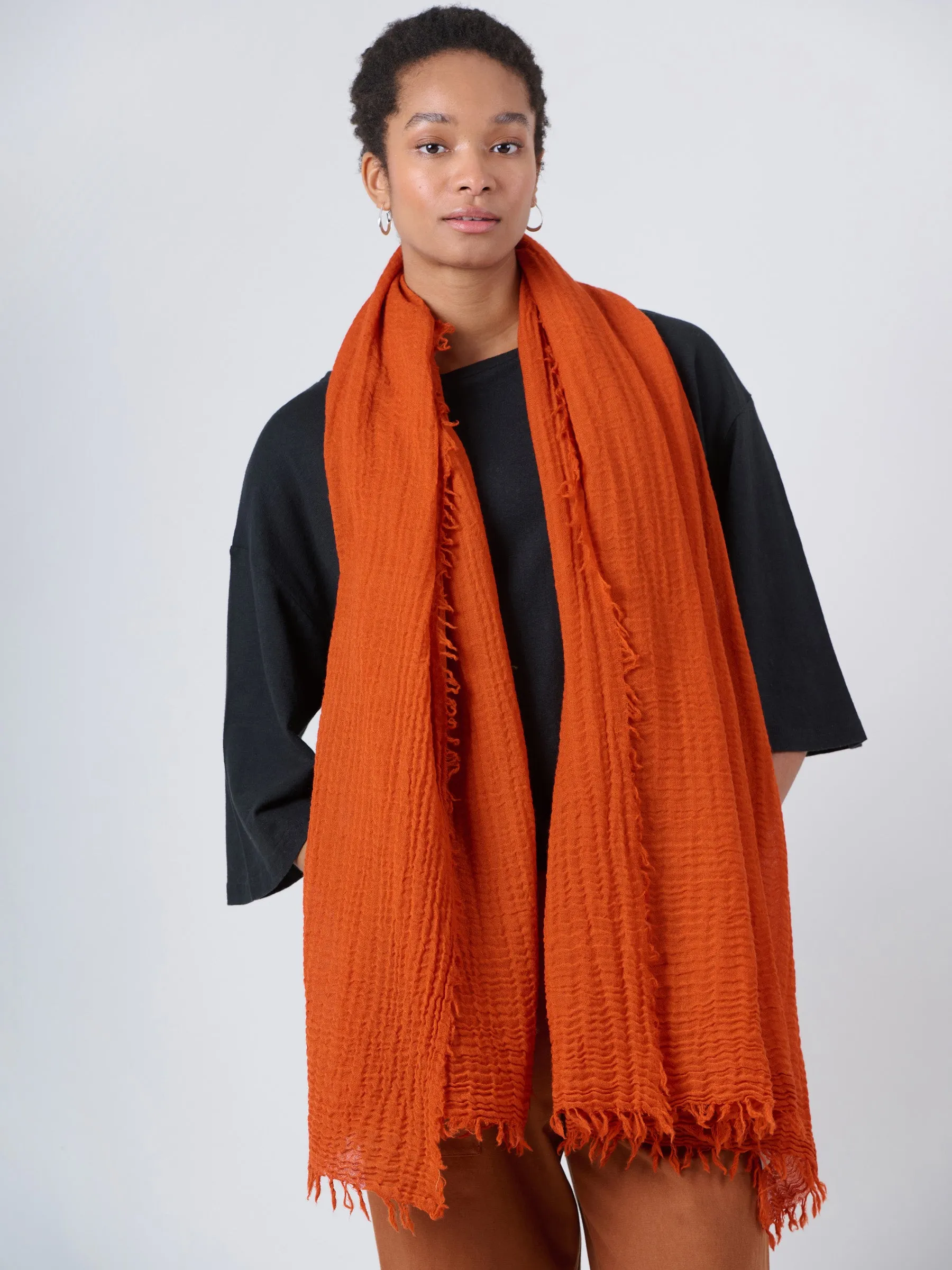 Premium Fine Wool Scarf with Crinkle Texture Wrap Design