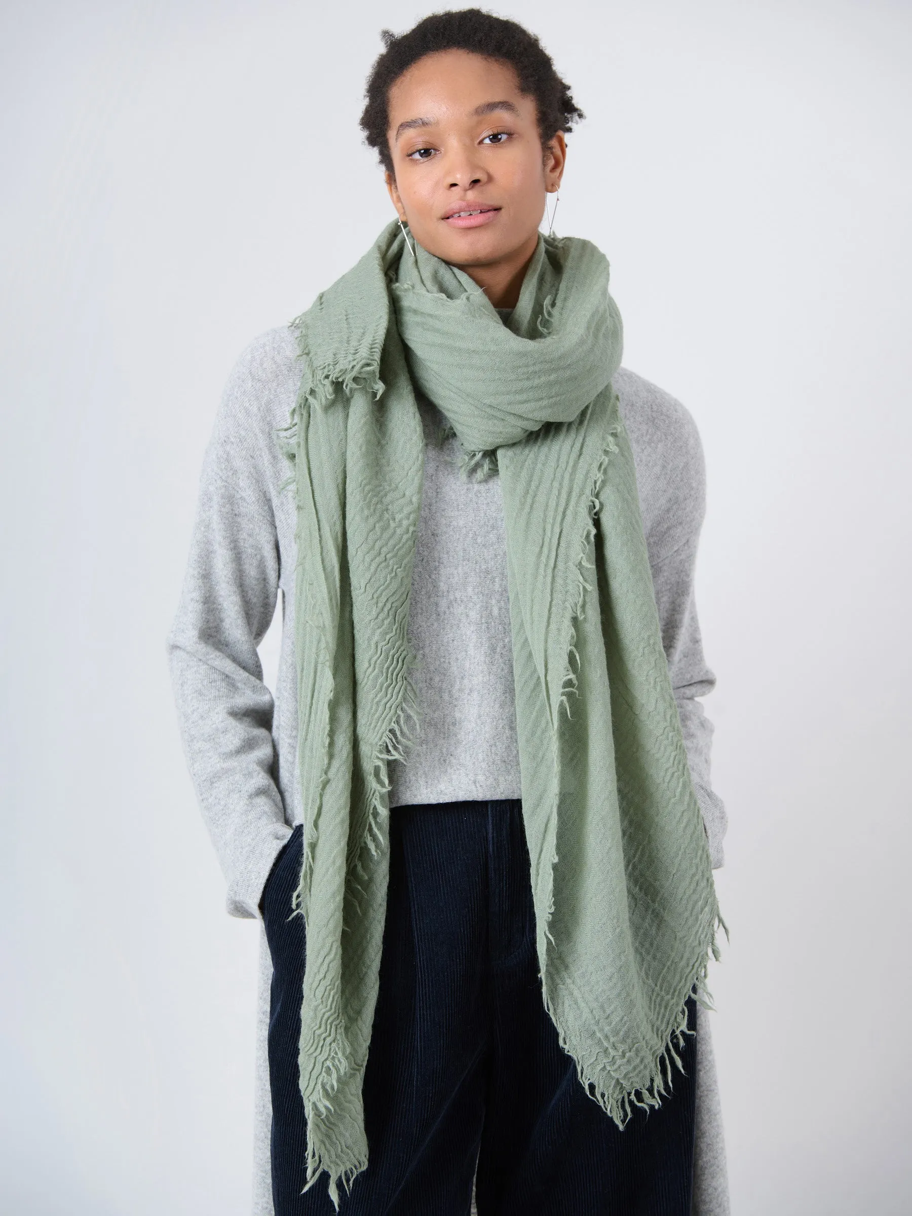 Premium Fine Wool Scarf with Crinkle Texture Wrap Design