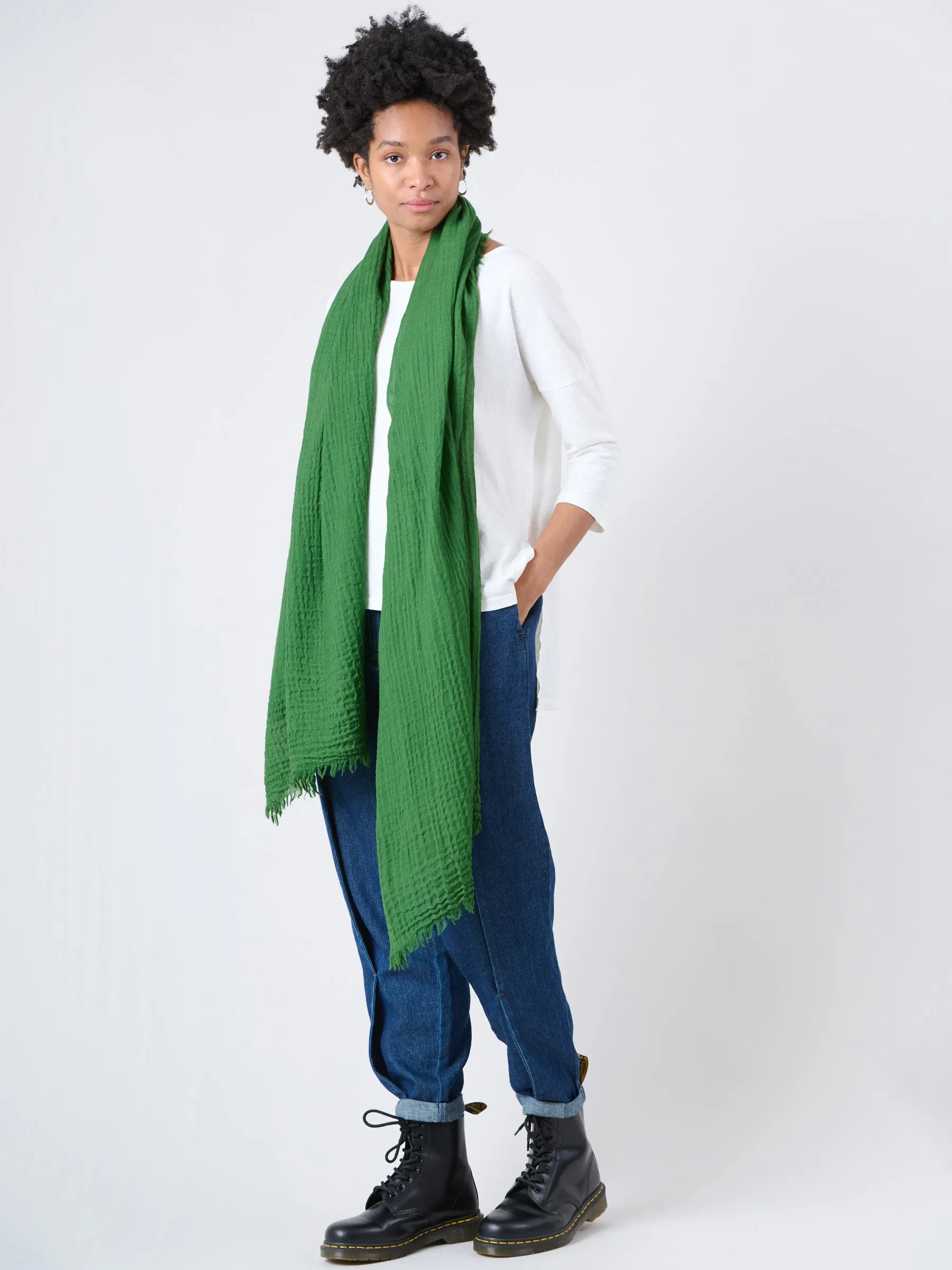 Premium Fine Wool Scarf with Crinkle Texture Wrap Design