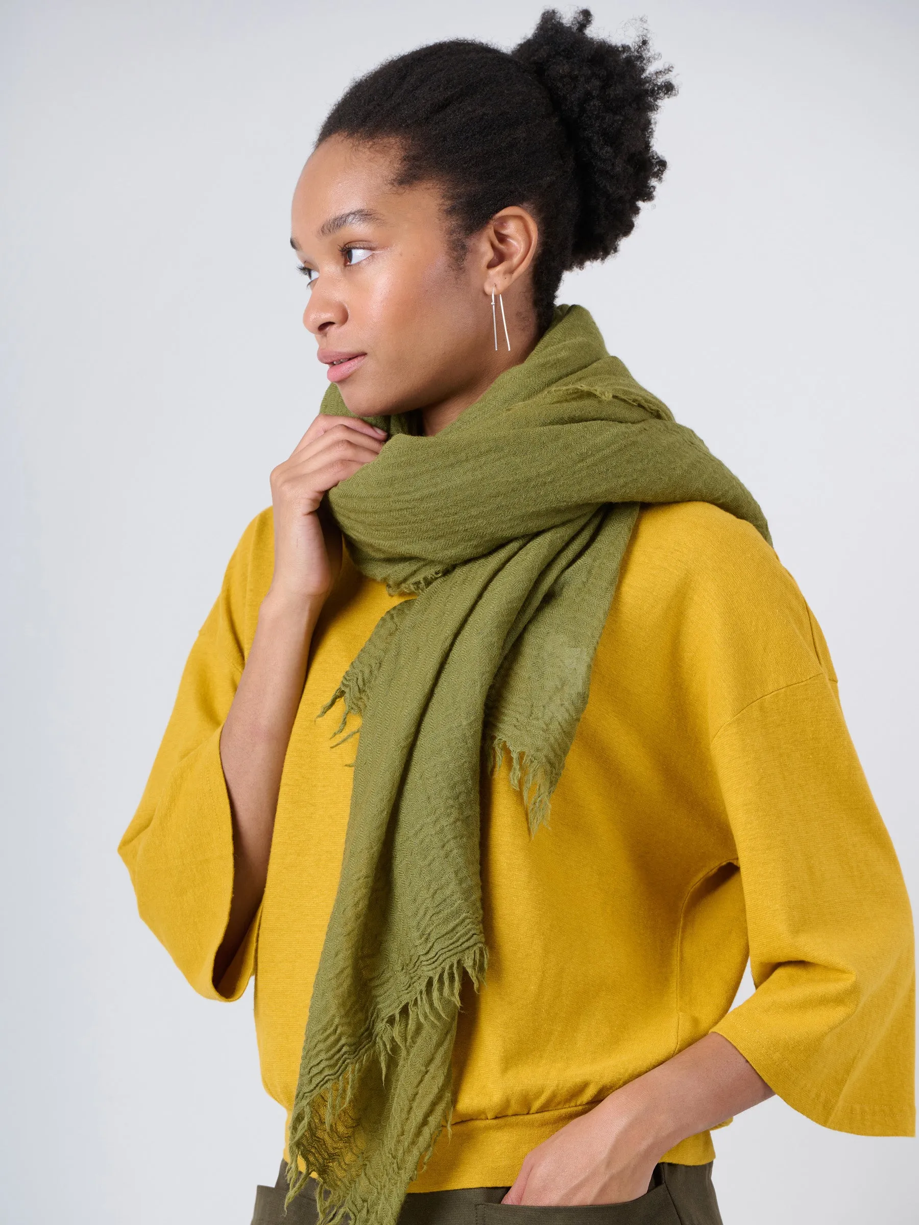 Premium Fine Wool Scarf with Crinkle Texture Wrap Design