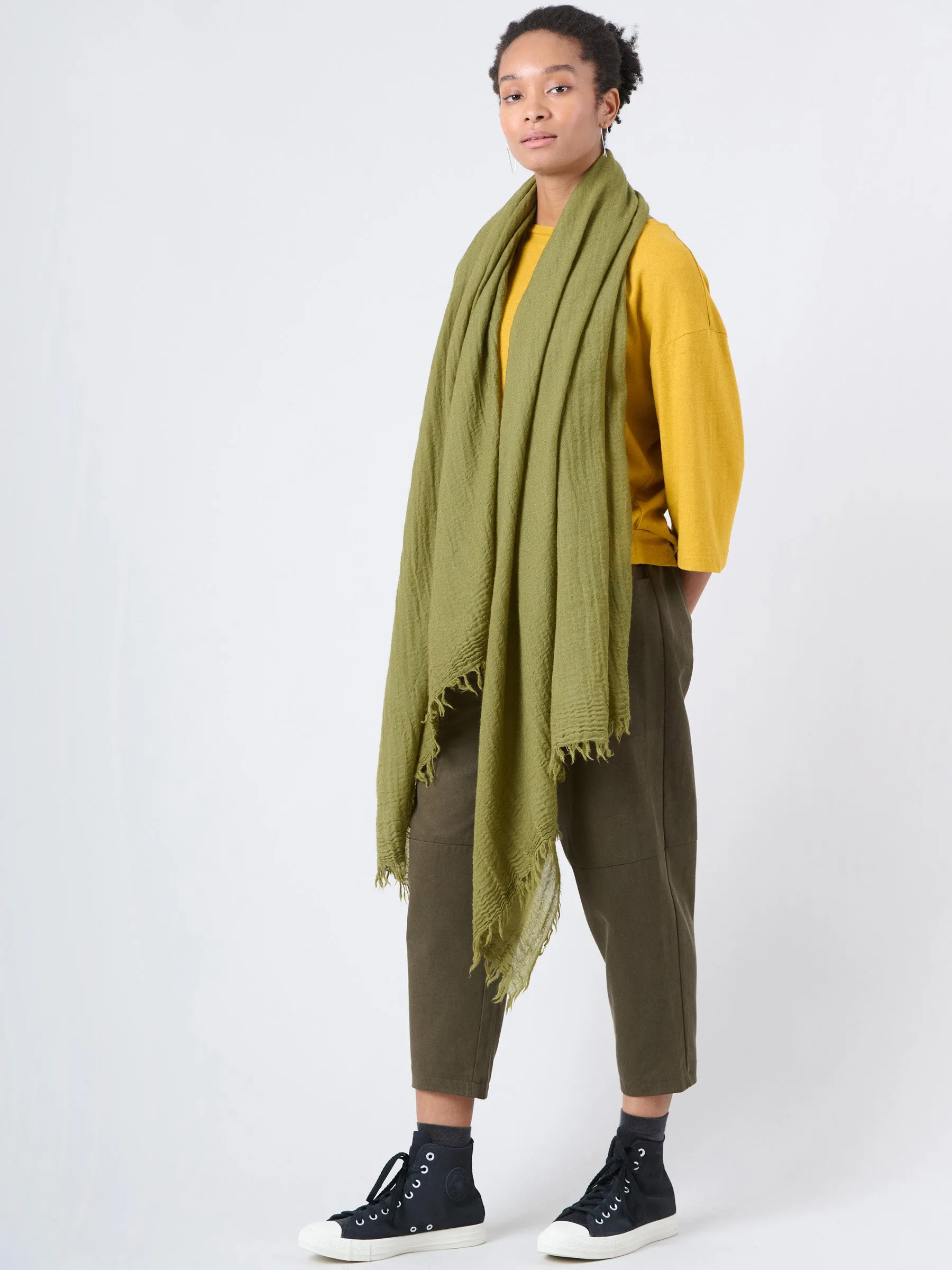 Fine Wool Crinkle Textured Wrap Scarf