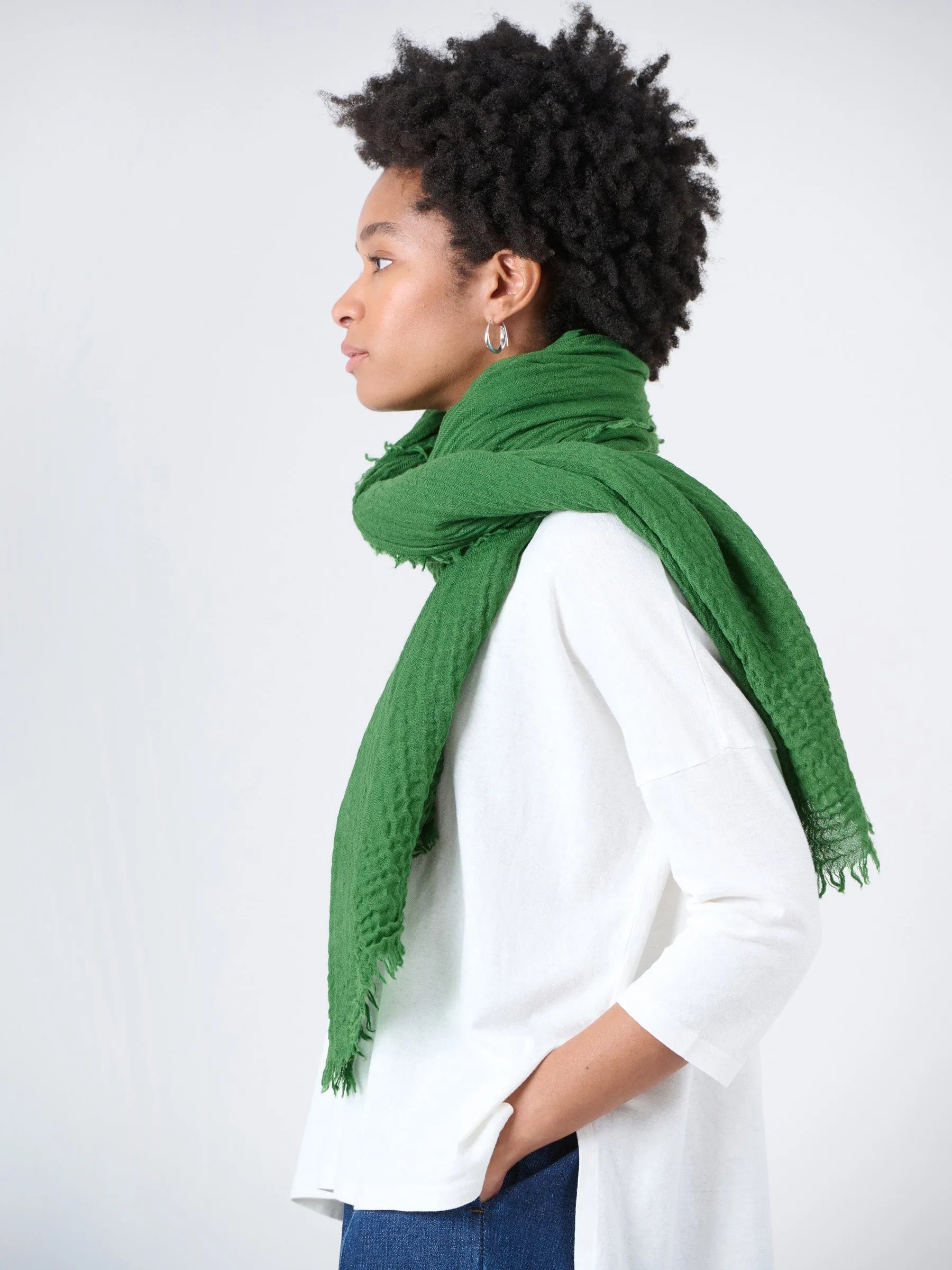 Premium Fine Wool Scarf with Crinkle Texture Wrap Design