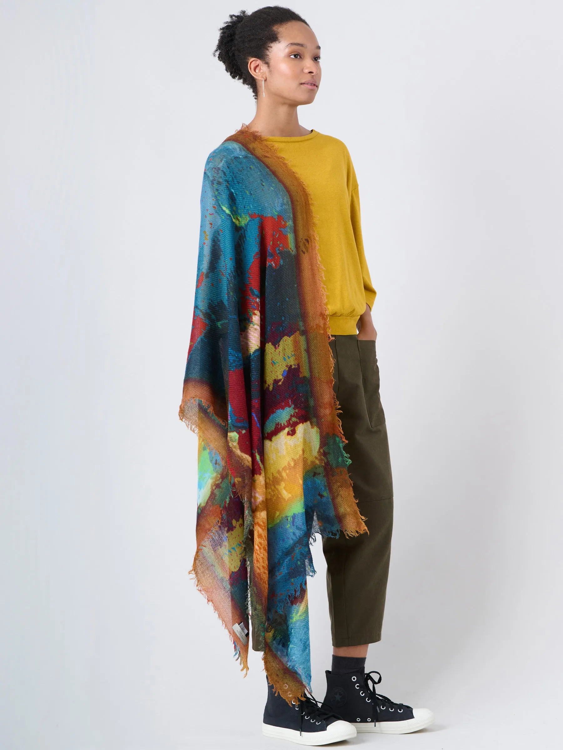 Fine Wool Print Scarf - Colour Splash