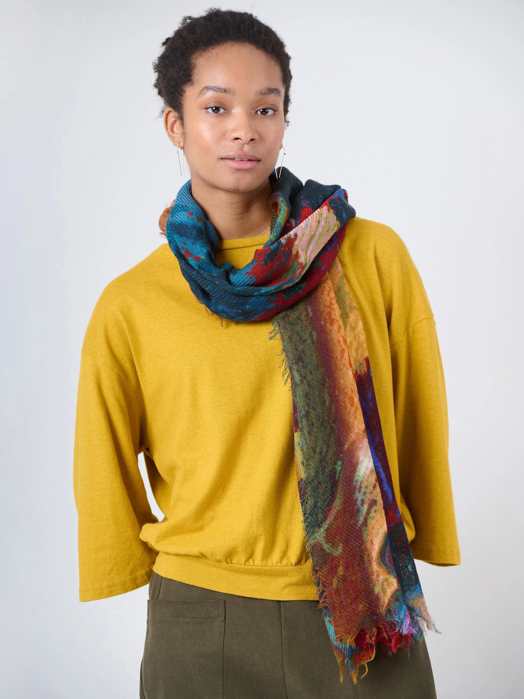 Fine Wool Print Scarf - Colour Splash