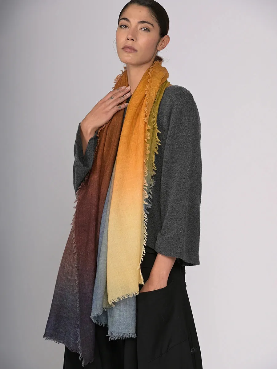 Fine Wool Print Scarf - Gradient Colour Work