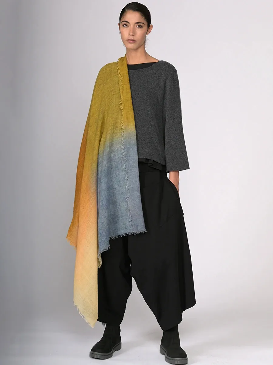 Fine Wool Print Scarf - Gradient Colour Work