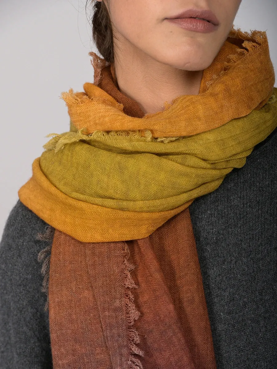 Fine Wool Print Scarf - Gradient Colour Work