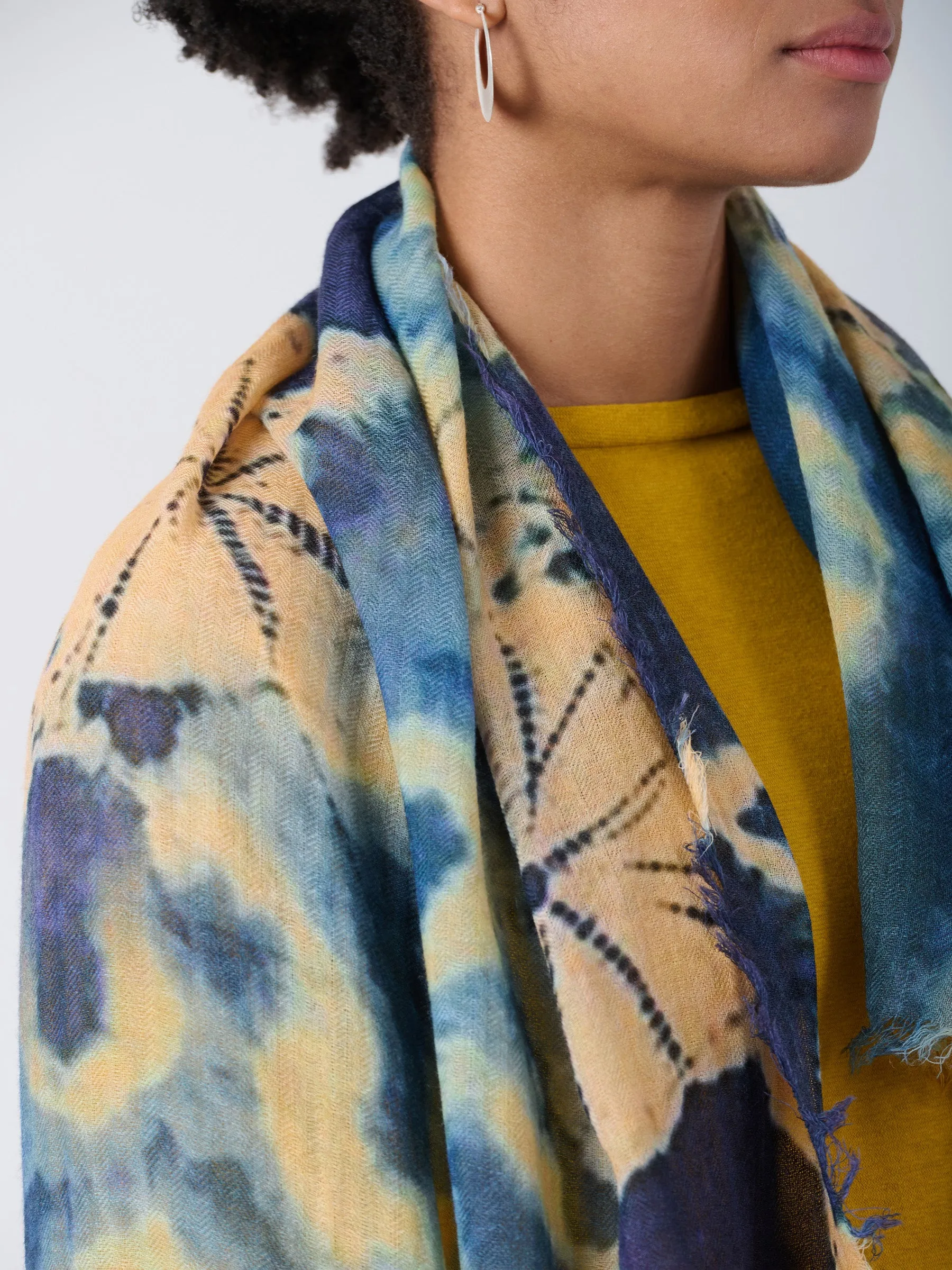 Fine Wool Print Scarf - Shibori