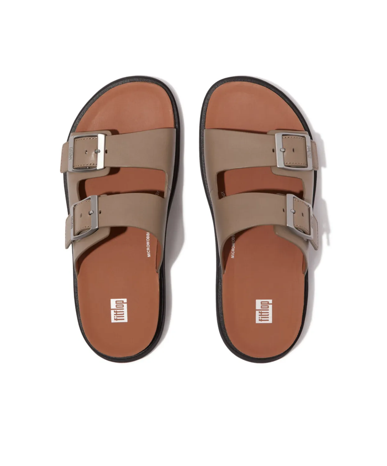 Fitflop Gen-FF Buckle Two Bar Leather Slides Mens Timberwolf