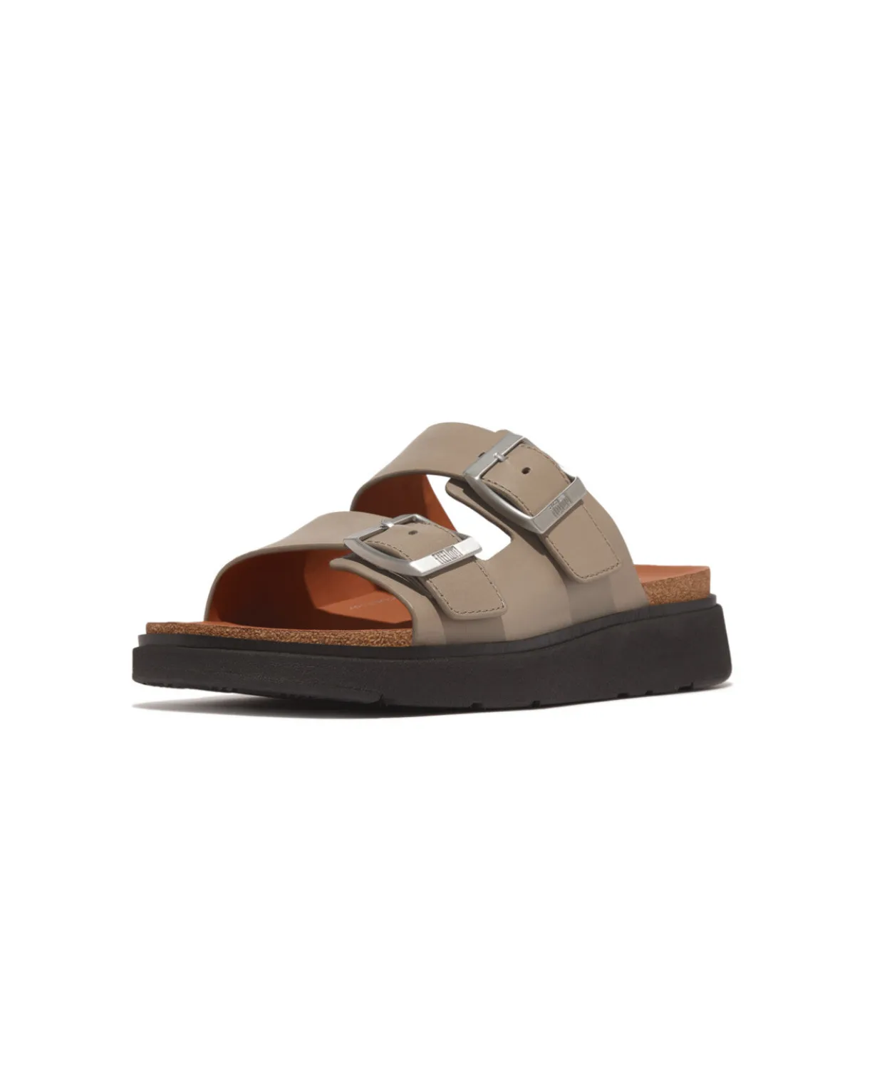 Fitflop Gen-FF Buckle Two Bar Leather Slides Mens Timberwolf