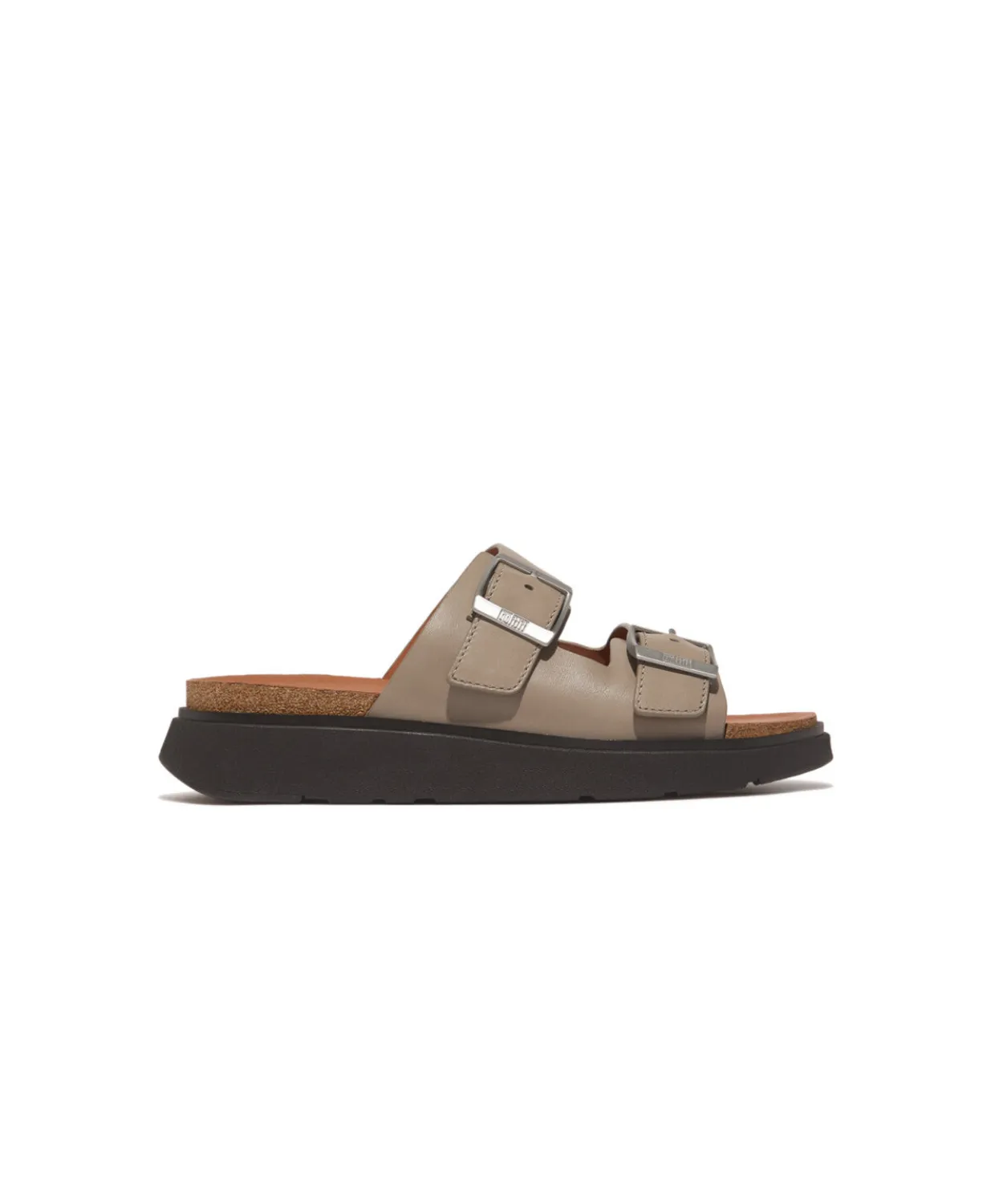 Fitflop Gen-FF Buckle Two Bar Leather Slides Mens Timberwolf