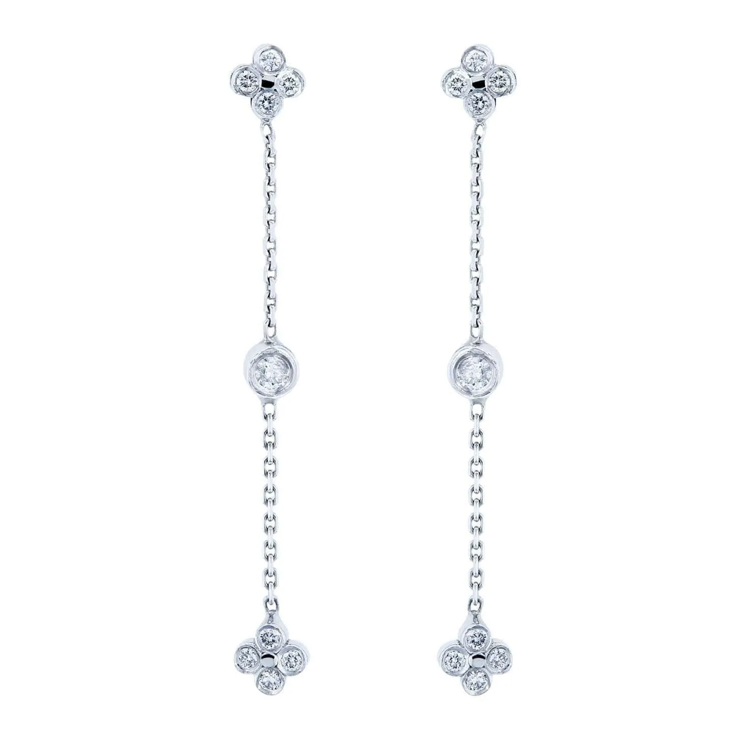 Floral Diamond Chain Earrings 14k White Gold