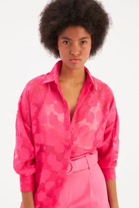 Floral Patterned Loose Shirt - FUCHSIA