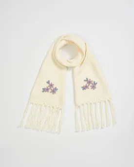 Forget-Me-Not Knitted Cream Scarf