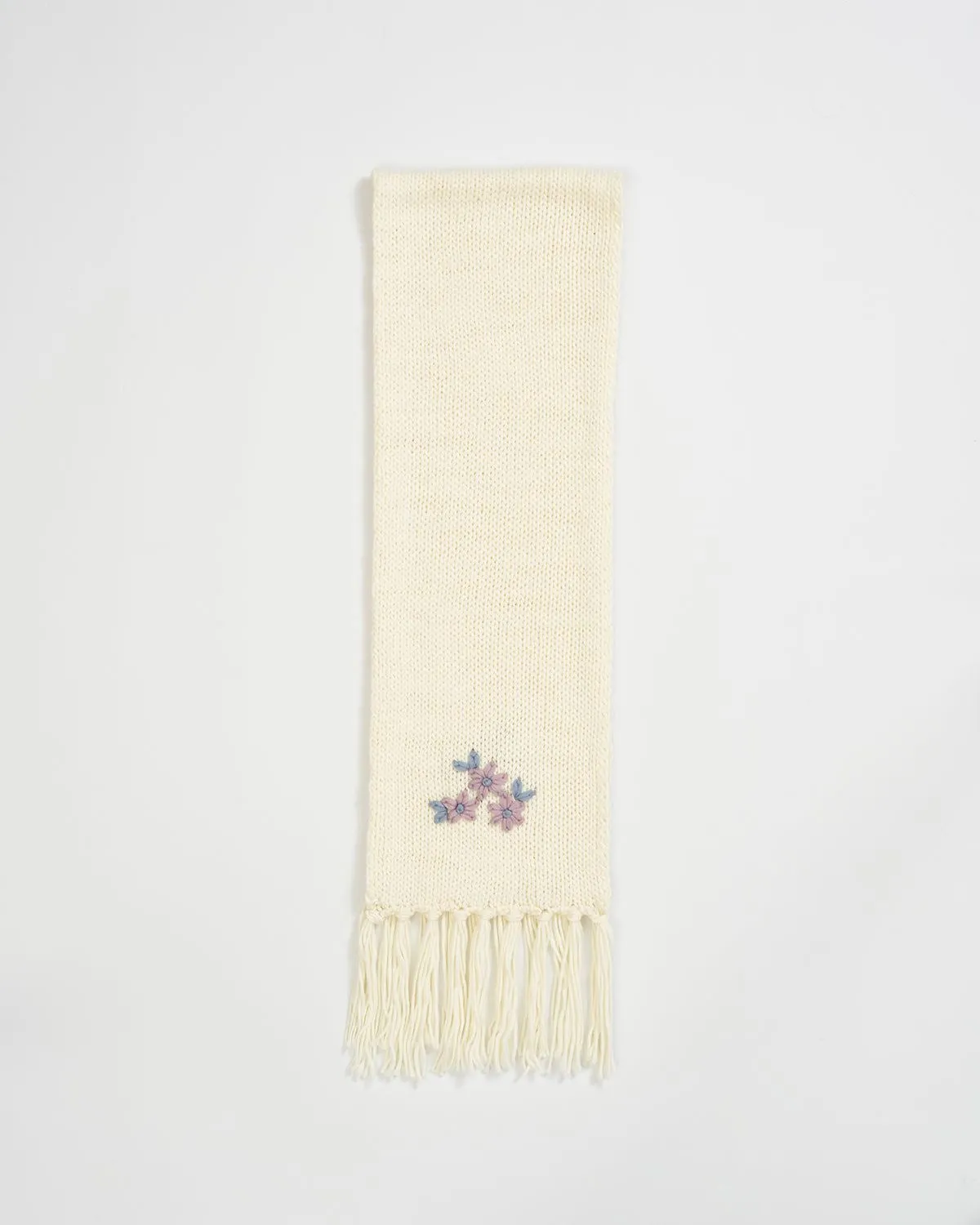 Forget-Me-Not Knitted Cream Scarf