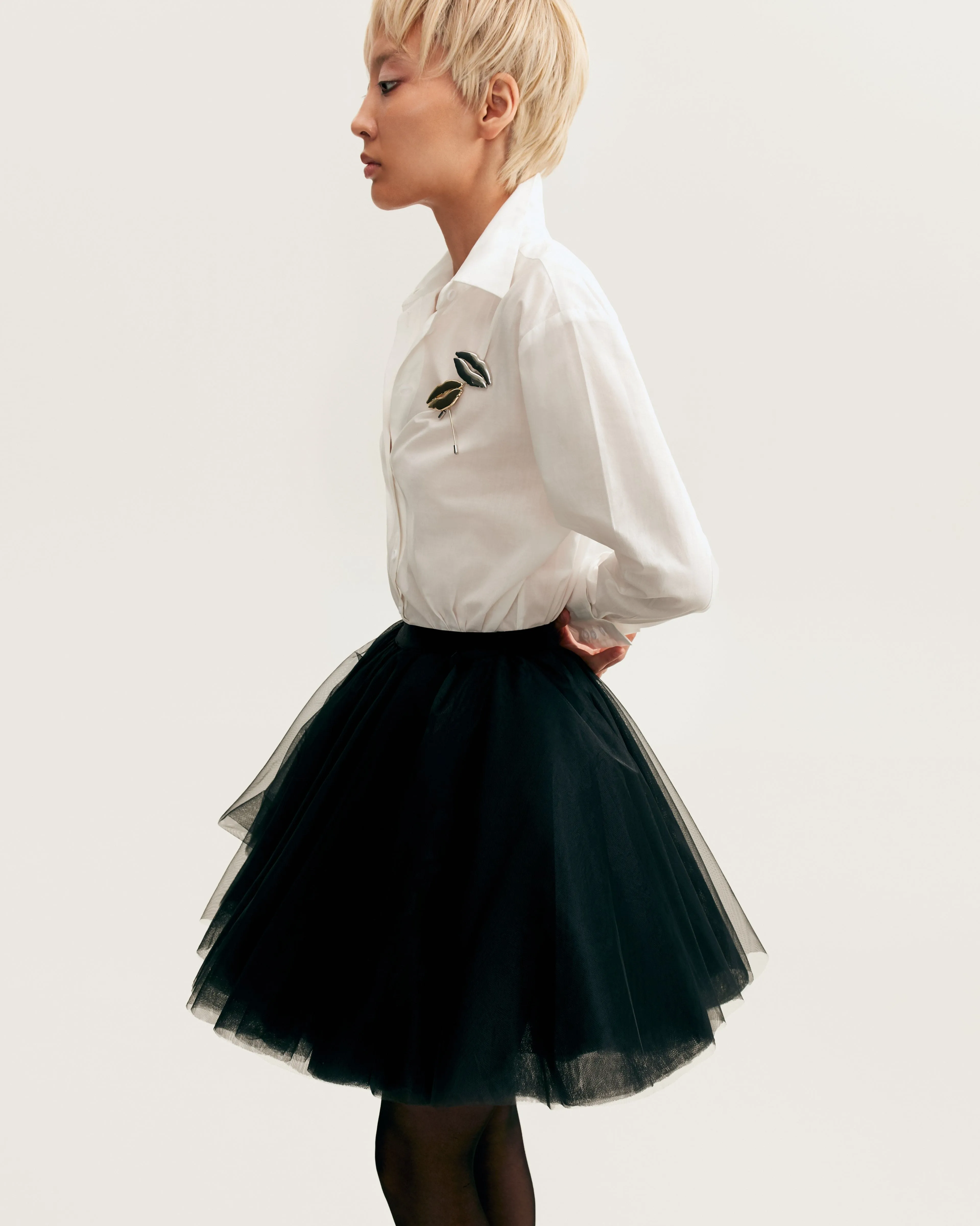 Gathered organza mini skirt in black, Xo Xo