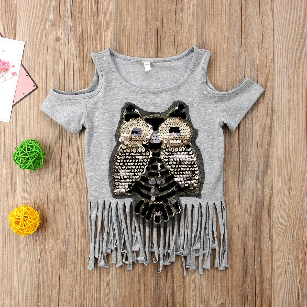 Girls Sequins Owl Tassel T-Shirt - ONLY 3 LEFT !!!