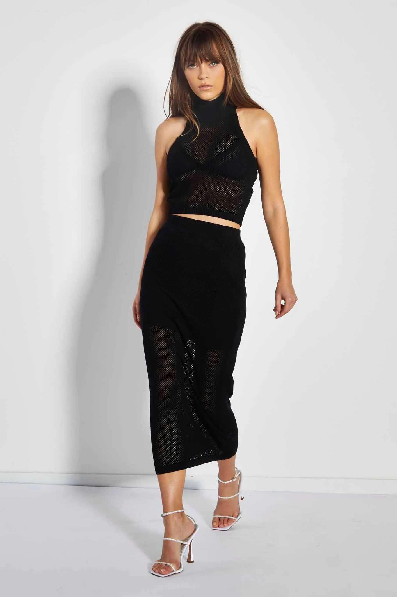 Glamorous Care Black Knitted Halterneck Crop Top