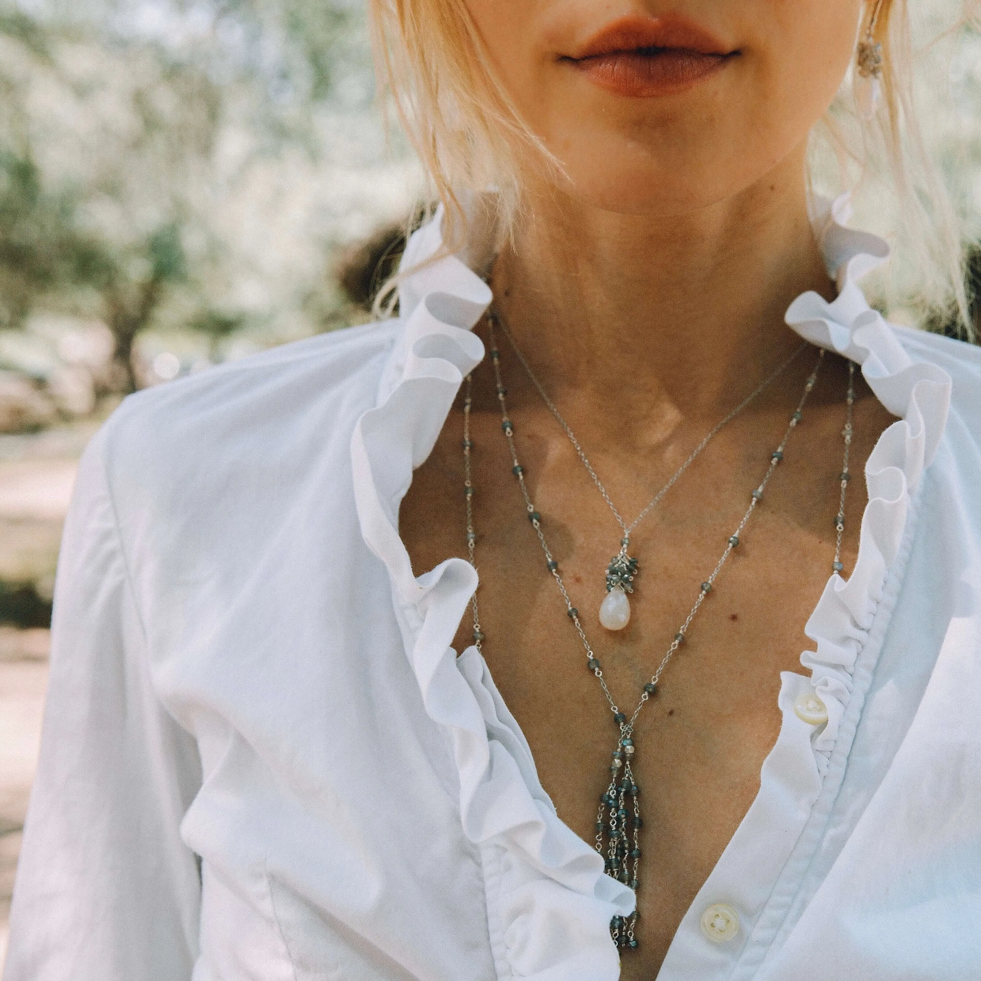 Gold Ballet Lariat Necklace in Labradorite