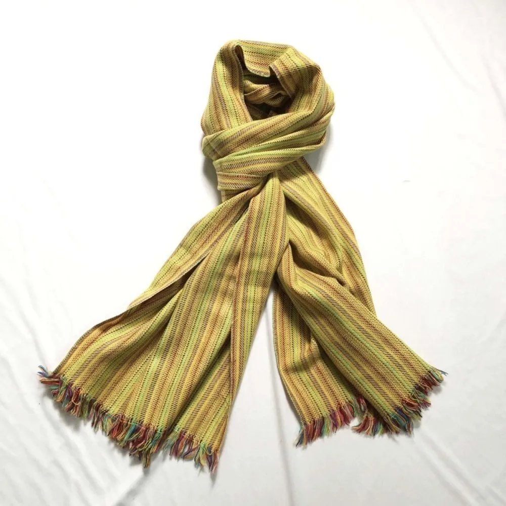 Green & Yellow Fine Merino Wool Long Scarf