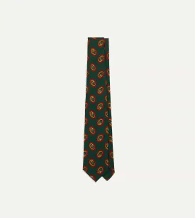 Green Oval Medallion Print Silk Self Tipped Tie