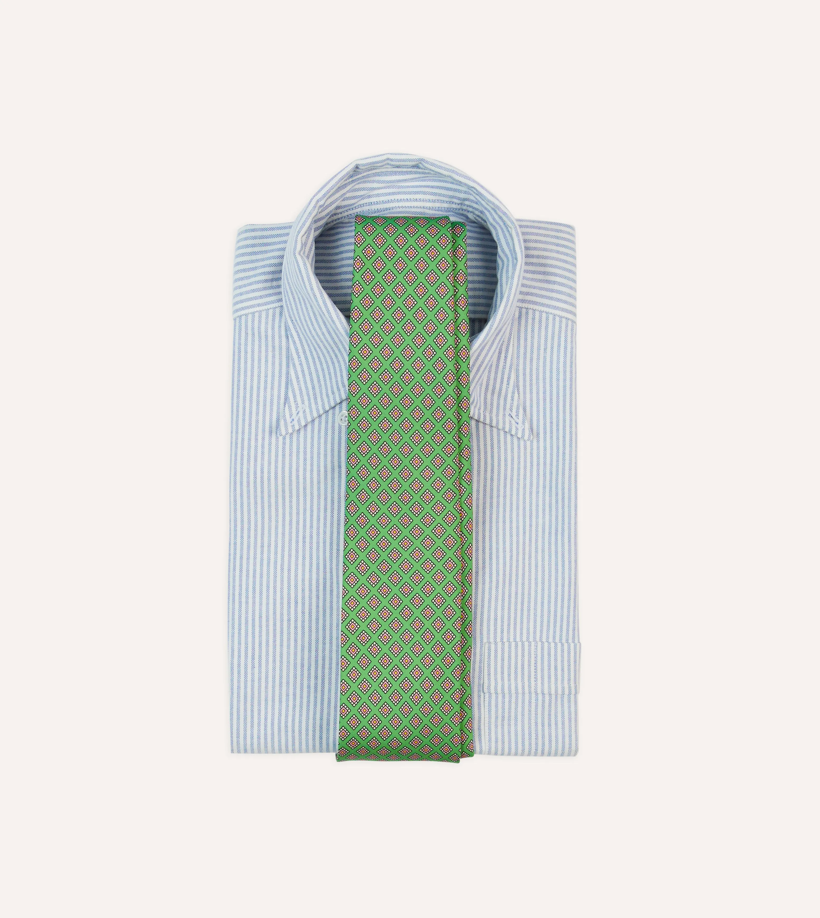 Green Square Medallion Self-Tipped Silk Tie