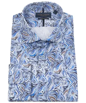 Guide London - Painted Patterned White/Blue Shirt