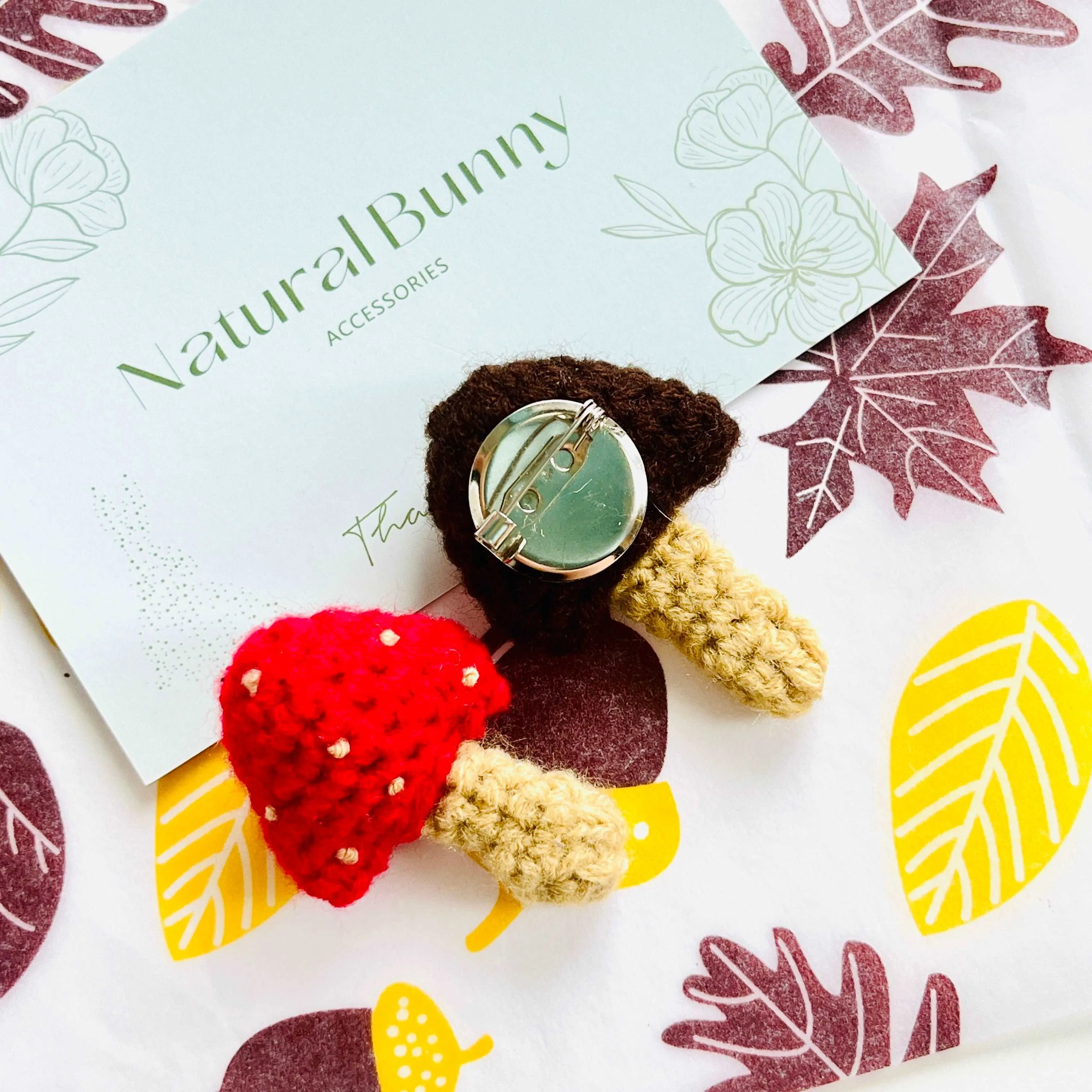 Handmade Crochet Mushroom Brooch