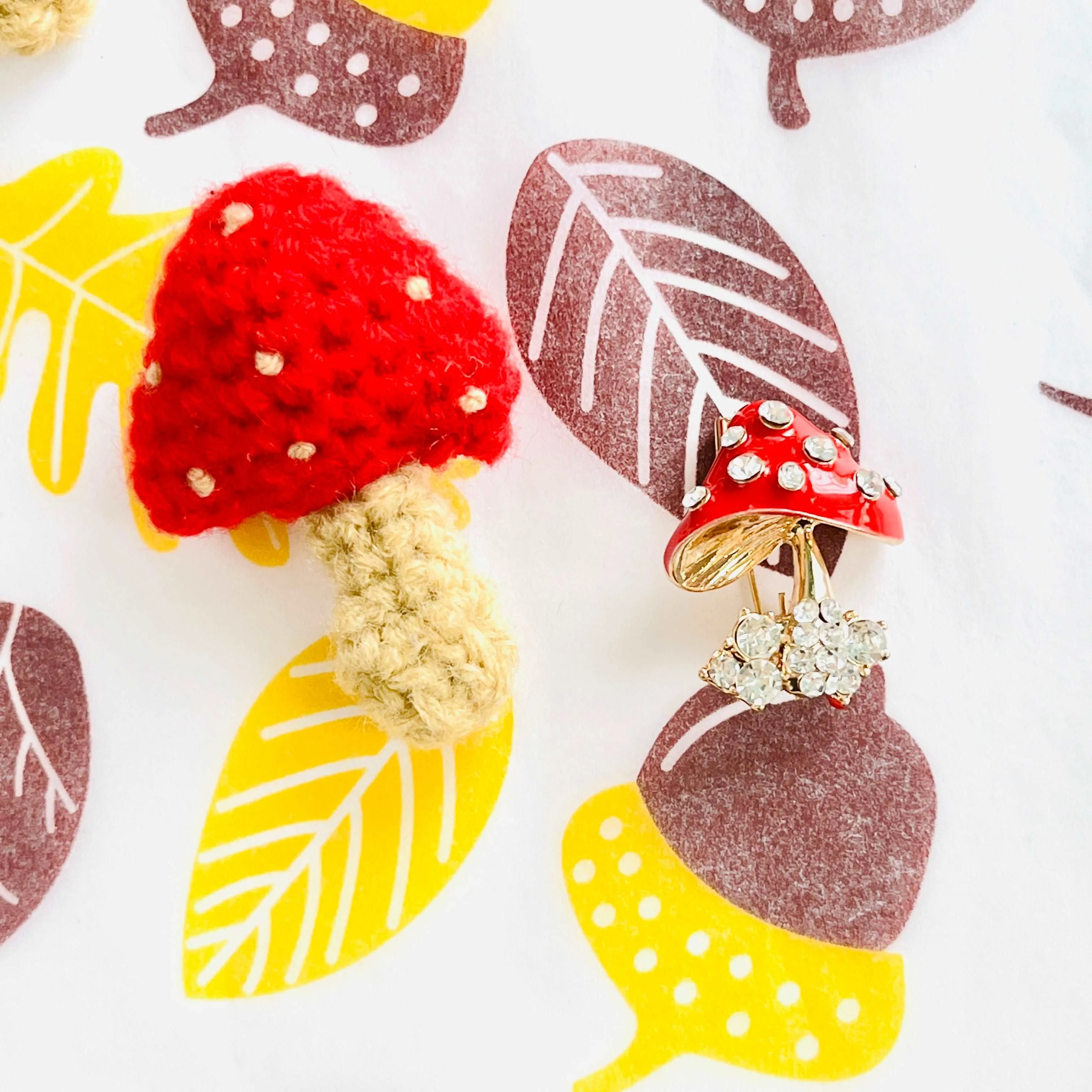 Handmade Crochet Mushroom Brooch