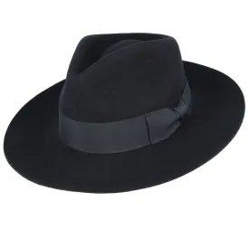 Handmade Wide Snap Brim 100% Wool Black Fedora